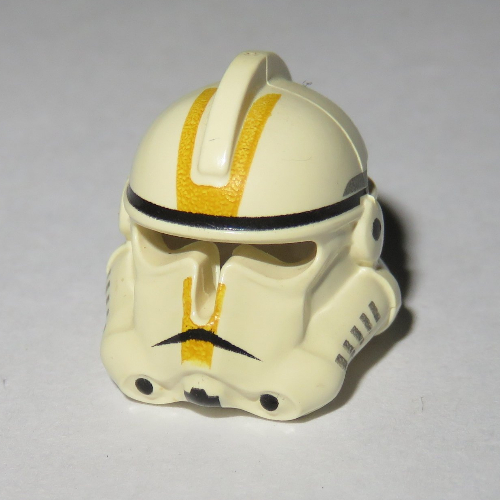Lego Helmet Clone Trooper Phase 2, Open Front, Yellow Stripes Print / White