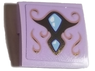 Lego Slope, Curved 2 x 2 x 2/3 with 2 Bright Light Blue Diamond Gems, Gold Swirls Pattern (Sticker) - Set 41193