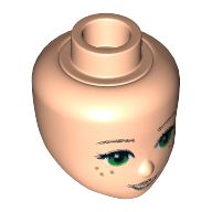Lego Minidoll Head with Green Eyes, Freckles, Medium Nougat Lips and Open Mouth Smile Print / Light Nougat