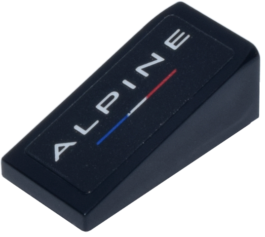 Lego Slope 18 2 x 1 x 2/3 with White 'ALPINE' Logo and Red and Blue Line Pattern Model Left Side (Sticker) - Set 77248 / Black