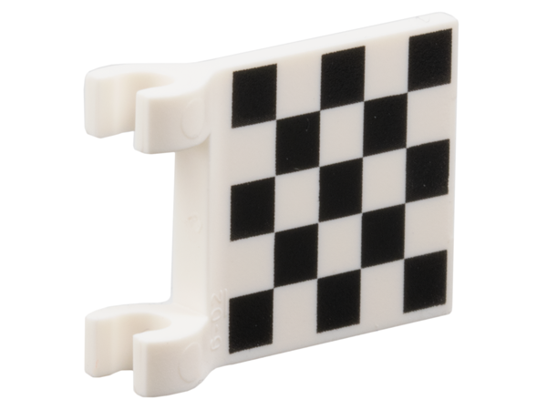 Lego Flag 2 x 2 Square with Flared Edge with Checkered Pattern on Both Sides, Black Corners / White