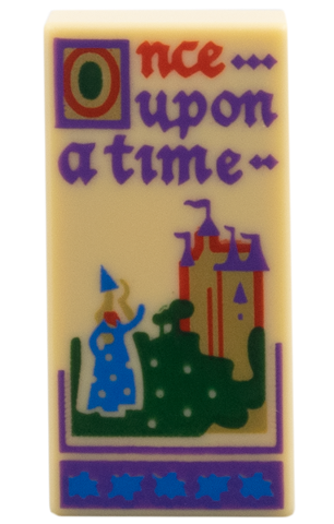 Lego Tile 1 x 2 with Red and Dark Purple 'Once upon a time', Gold Castle, Blue Wizard Pattern (Book Page)