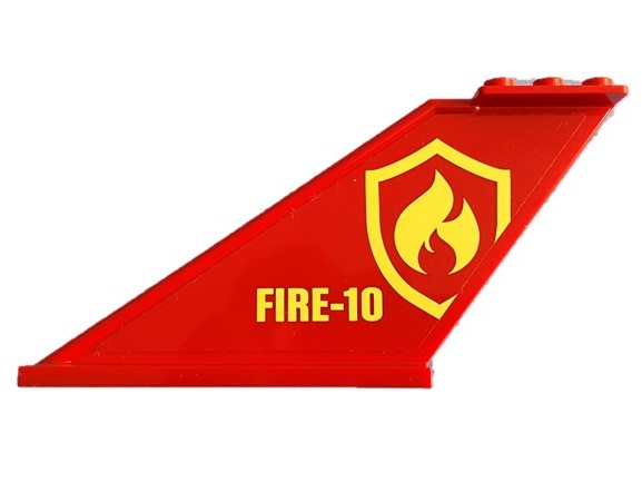 Lego Tail 12 x 2 x 5 with Yellow and Red Fire Logo Badge and Yellow 'FIRE-10' Pattern on Both Sides (Stickers) - Set 60217