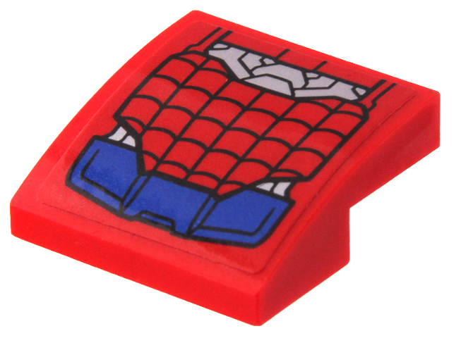 Lego Slope, Curved 2 x 2 x 2/3 with Blue and Silver Spider-Man Mech Leg Armor with Web Pattern (Sticker) - Set 76146