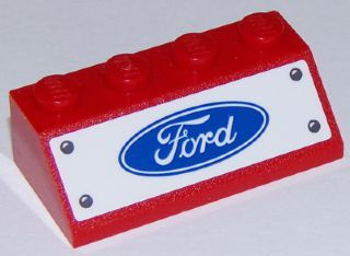 Lego Slope 45 2 x 4 with Ford Logo and Four Rivets on White Background Pattern (Sticker) - Set 75875