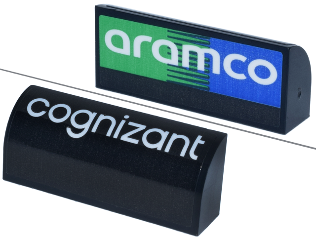Lego Slope, Curved 1 x 4 x 1 1/3 with 'cognizant' and 'aramco' Logos Pattern on Both Sides (Stickers) - Set 76925