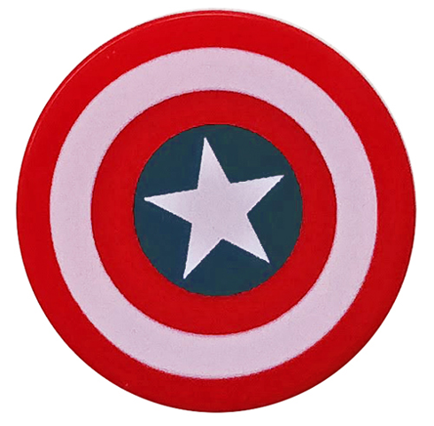 Lego Tile, Round 2 x 2 with Bottom Stud Holder with Captain America Star Pattern / Red