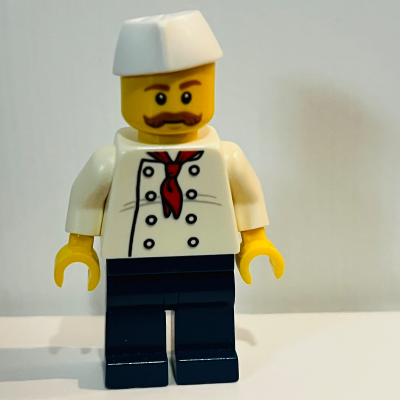 Lego Chef, Red Neckerchief, Dark Blue Legs, Butcher's Hat