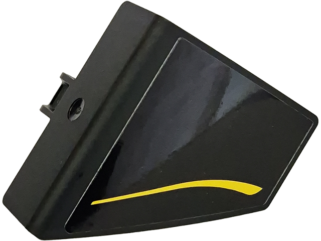 Lego Technic, Panel Curved #71 5 x 4 x 3 Tapered Left with Yellow Curved Stripe Pattern (Sticker) - Set 42240 / Black