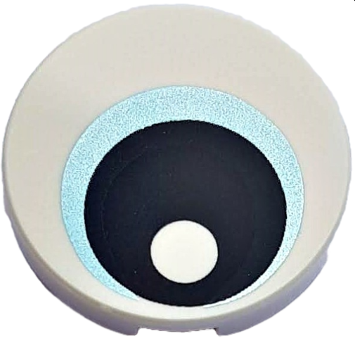Lego Tile, Round 2 x 2 with Bottom Stud Holder with Eye with Metallic Light Blue Iris and Black Pupil Pattern / White