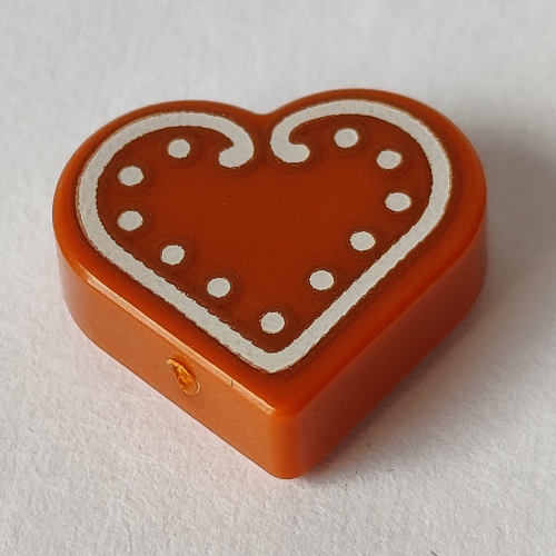 Lego Tile 1 x 1 Heart with Cookie, White Icing print / Dark Orange