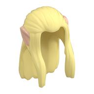 Lego Hair Long Straight with Braid in Back, Long Locks over Ears with Light Nougat Elf Ears Pattern / Bright Light Yellow