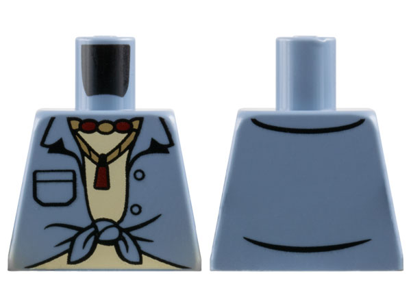 Lego Torso Knotted Shirt over Tan T-Shirt, Dark Tan and Dark Red Necklace Pattern / Sand Blue