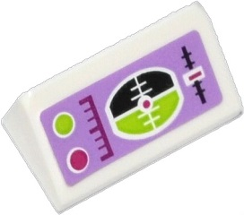 Lego Slope 30 1 x 2 x 2/3 with Slide Lever, Horizon Screen and Magenta and Lime Buttons Pattern (Sticker) - Set 41036 / White