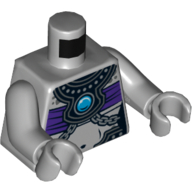 Lego Torso Armor, Black with Dark Purple Tube-top and Blue Round Jewel (Chi) Print, Light Bluish Gray Arms and Hands / Light Bluish Gray