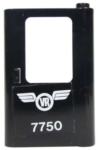Lego Door 1 x 4 x 5 Train Right, Thin Support at Bottom with White VR Wings Logo (Finnish Victorian Rail) and '7750' Pattern (Sticker) - Set 7750