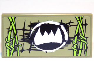 Lego Tile 2 x 4 with Scales, White Fangs Symbol and Lime Vines Pattern Model Left Side (Sticker) - Set 70006 / Olive Green