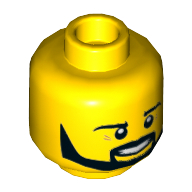 Lego Minifig Head Ferrari Engineer (Pit Crew) / Pirate, Beard Black Angular, Pupils, Teeth Print [Hollow Stud] / Yellow