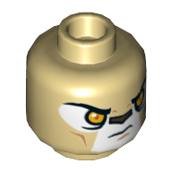 Lego Minifig Head Warrior, Dual Sided, Lion with Orange Eyes and Dark Brown Nose, Neutral / Stern Print [Hollow Stud] / Tan