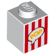 Lego Brick 1 x 1 with Popcorn Bucket print / White