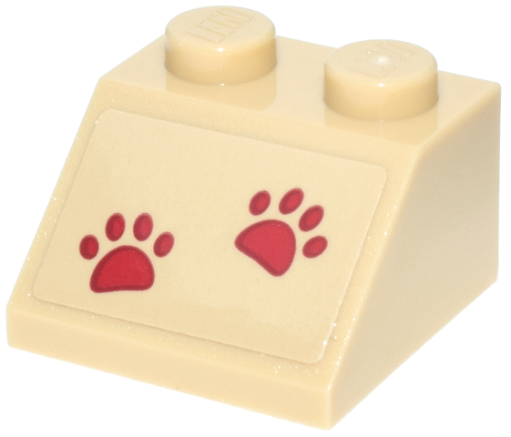 Lego Slope 45 2 x 2 with Red Animal Paw Prints Pattern  (Sticker) - Set 42677 / Tan