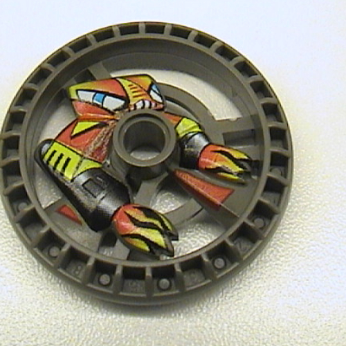 Lego Technic Disc 5 x 5 Notched, Flame with Robot Print / Dark Gray