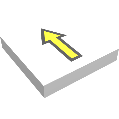 Lego Tile 2 x 2 with Arrow Thin Yellow with Black Border Print / White