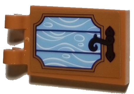 Lego Tile, Modified 2 x 3 with 2 Open O Clips with Medium Blue Window with Latch Pattern (Sticker) - Set 41193 / Medium Nougat