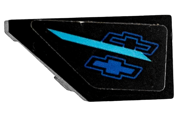 Lego Wedge 2 x 1 x 2/3 Left with Medium Azure Stripe and Blue Chevrolet Logos Pattern (Sticker) - Set 75891 / Black