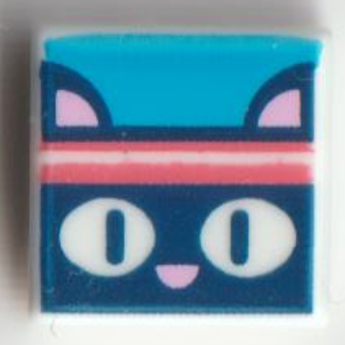 Lego Tile 1 x 1 with Dark Blue Cat with Coral Headband Print