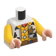 Lego Torso, Vest with Black Spots, Yellow Shirt with Red Stripes, Sheriff Badge, Belt Print, Yellow Arms, Light Nougat Hands / White