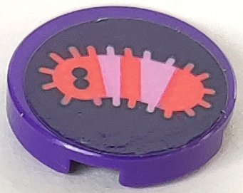 Lego Tile, Round 2 x 2 with Bottom Stud Holder with Coral Caterpillar with Eyes and Bright Pink Stripes Pattern (Sticker) - Set 41250