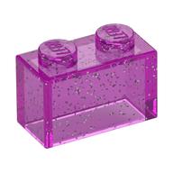 Lego Brick 1 x 2 without Bottom Tube / Glitter Trans-Dark Pink