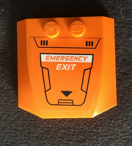 Lego Wedge 4 x 4 x 2/3 Triple Curved with 'EMERGENCY EXIT' and Hatch Pattern (Sticker) - Set 60195 / Orange