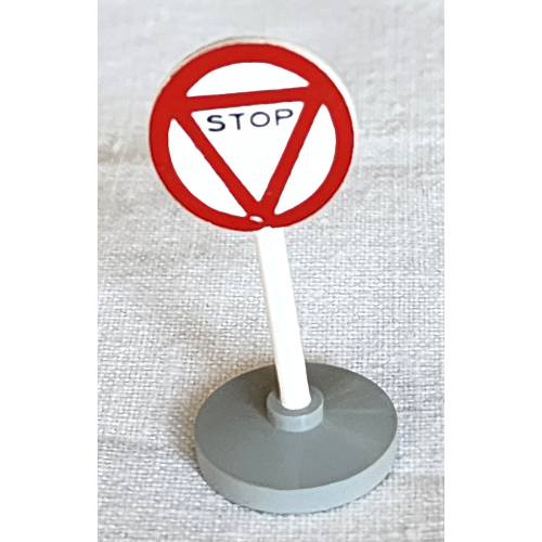 Lego Road Sign Old Round with Triangle Stop Print & Type 2 Base
