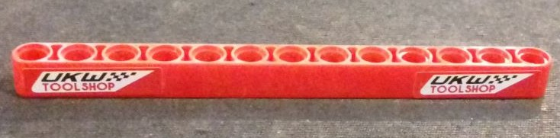 Lego Technic, Liftarm Thick 1 x 13 with 'UKW TOOL SHOP' Pattern on Both Ends (Stickers) - Set 42000 / Red