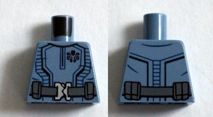 Lego Torso Suit with Black Hydra Logo and Dark Bluish Gray Belt with Silver Buckle Pattern (Baron Von Strucker) / Sand Blue