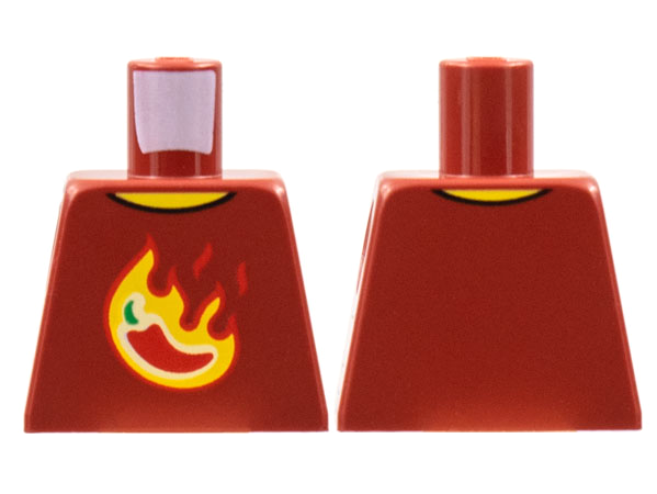 Lego Torso Red Chili Pepper in Yellow Flames Pattern / Dark Red