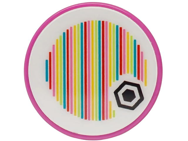 Lego Tile, Round 2 x 2 with Bottom Stud Holder with Super Mario Scanner Code Hexagon Pattern (Sticker) - Set 72042 / Dark Pink