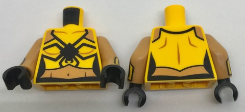 Lego Torso Female Top with Black Spider and Medium Nougat Waist Pattern / Medium Nougat Arms with Bright Light Orange Cuffs Pattern / Black Hands