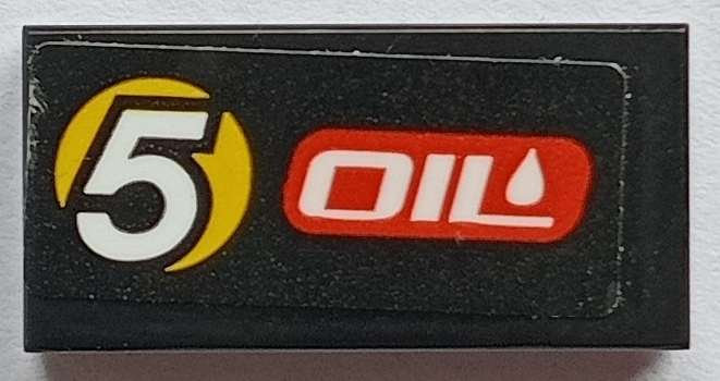 Lego Tile 1 x 2 with White 'OIL' and Number 5 in Yellow Circle Pattern Model Right Side (Sticker) - Set 60288