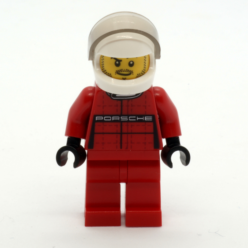 Lego Race Driver, Red Torso, Red Legs, White Helmet, Porsche
