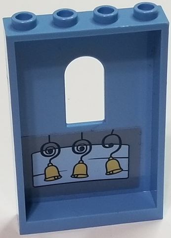 Lego Panel 1 x 4 x 5 Wall with Window with Three Hanging Bells on Blue and Gray Background Pattern (Sticker) - Set 41146 / Medium Blue