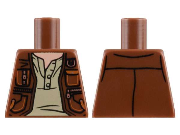 Lego Torso Vest Open with Pockets and Copper Zippers over Tan Shirt with Buttons, Light Nougat Neck Pattern