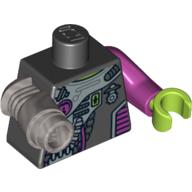Lego Torso Space Suit with Panels and Wires Print, Magenta Left Arm with Lime Hand, Flat Silver Mech Right Arm / Black
