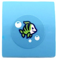 Lego Slope, Curved 2 x 2 x 2/3 with Lime Fish and White Bubbles Pattern (Sticker) - Set 41428 / Medium Azure