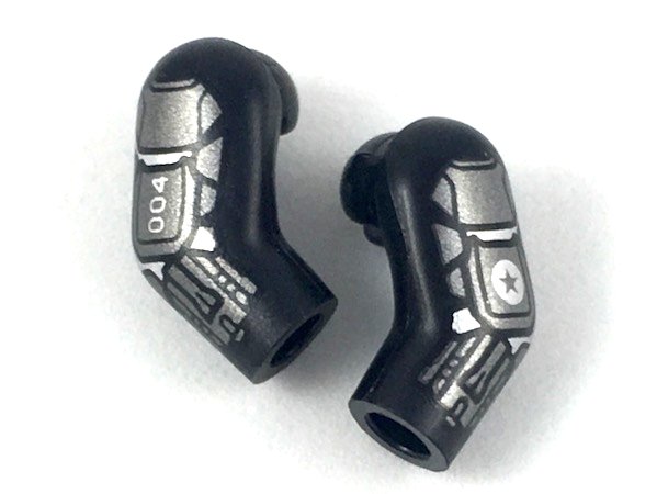 Lego Arm, (Matching Left and Right) Pair with Dark Silver and Silver Armor, '004', Star in Circle Pattern / Black