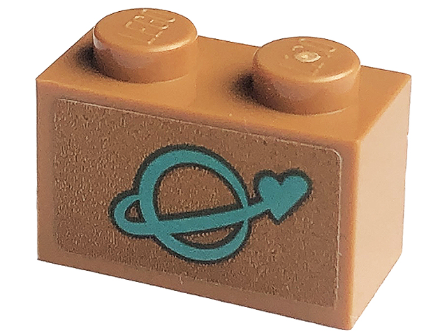Lego Brick 1 x 2 with Dark Turquoise Stylized Classic Space Logo with Heart Pattern (Sticker) - Set 41447