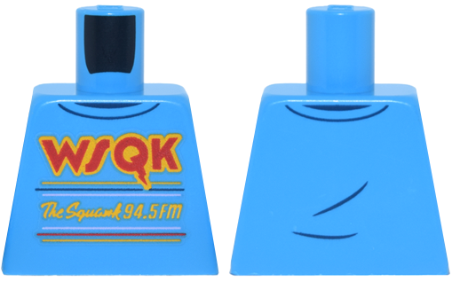 Lego Torso Shirt with Lines and Red and Bright Light Orange 'WSQK' and 'The Squawk 94.5FM' Pattern / Dark Azure