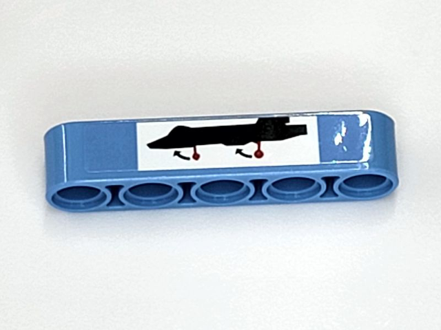 Lego Technic, Liftarm Thick 1 x 5 with Black Airplane and Wheels Up Pattern (Sticker) - Set 42066